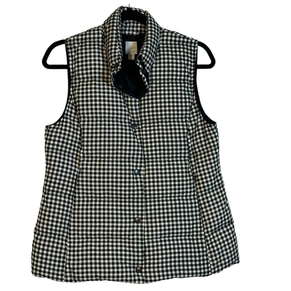 J. Jill Jackets & Blazers - J. Jill Down Puffer Vest Womens Black White Gingham Snap Front Sleeveless Sz S P